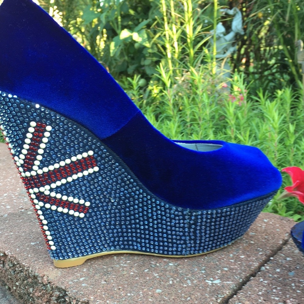 COPY - SunTour Euro 40 🇬🇧 VINTAGE Platform Peep-toe Wedge Leather & Rhinestone - Picture 12 of 17